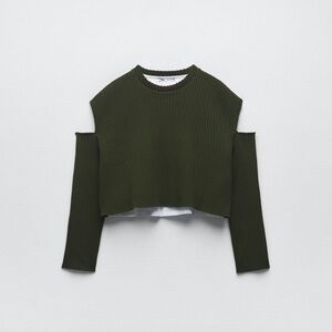 Zara Dark Green Shoulder Cutout Sweater